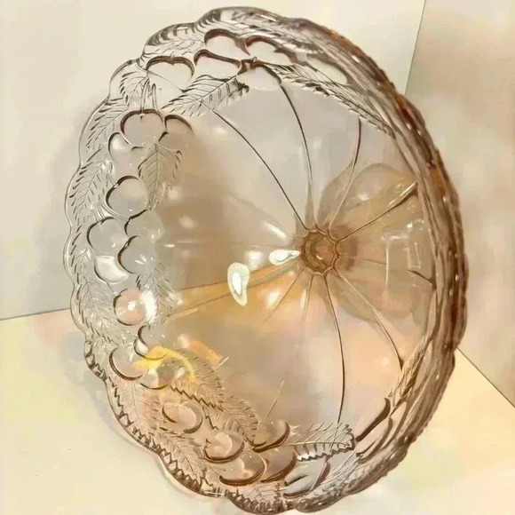 Vintage stamped  glass large pink cherry design pedestal bowl - Picture 7 of 9